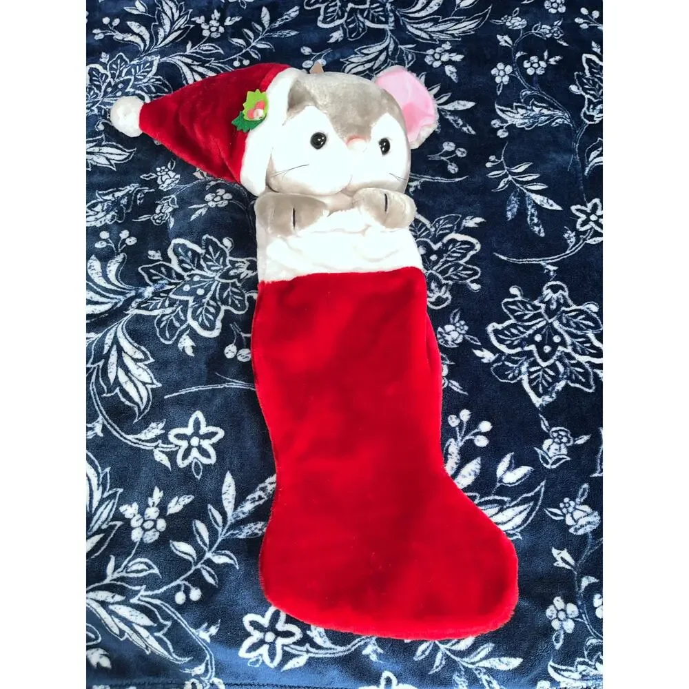 Vintage 1988 Chrisha Playful Plush 3D Mouse Christmas Stocking